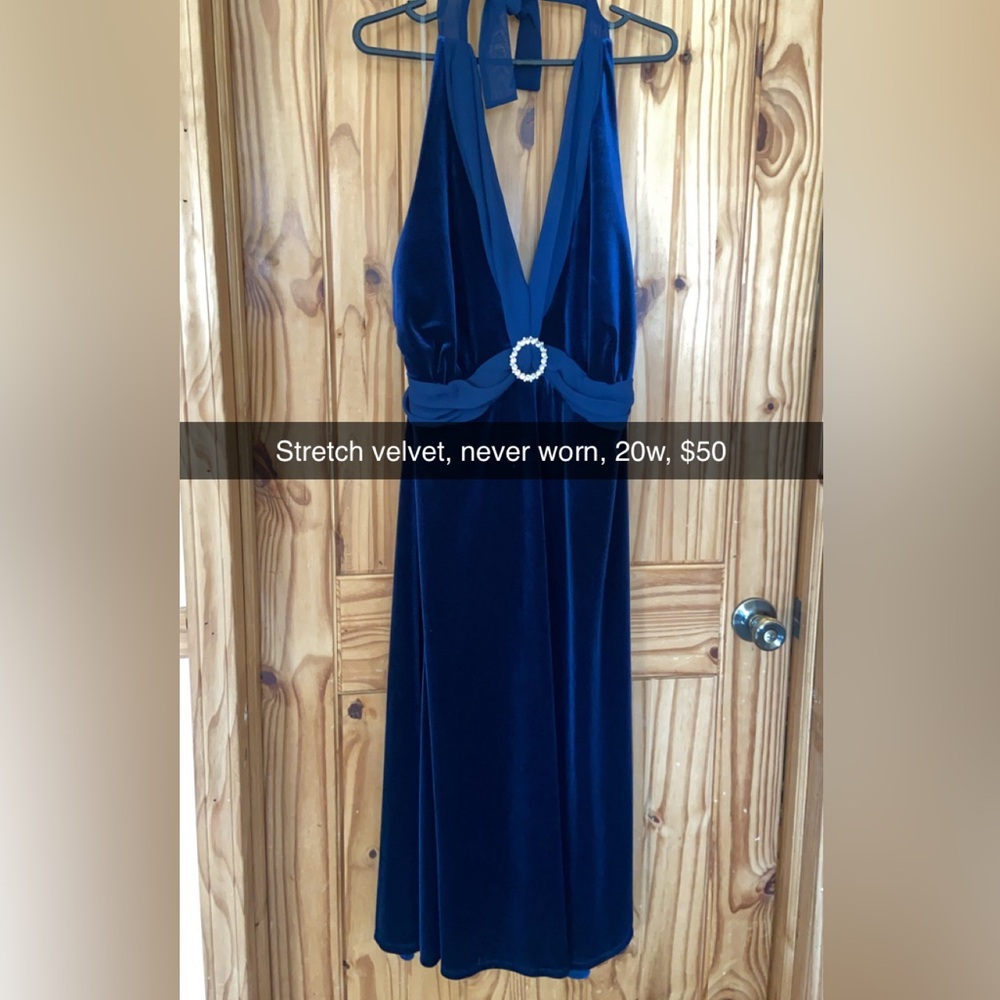 NWT blue velvet halter dress